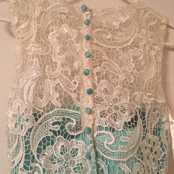 Sea foam prom dress with ivory lace - Picture 4 of 6